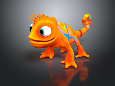 Orange Reptile Chameleon With Blue Eyes And Striped Tail In 3D Model Design 3d model