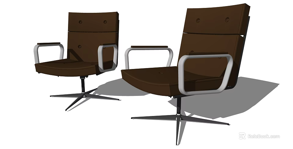 Brown Modern Office Chair With Metal Base And Ergonomic Armrests Swivel Design 3d model 