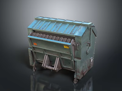 Durable Green Metal Trash Can With Wheels And Hinged Lid For Home Use 3d model