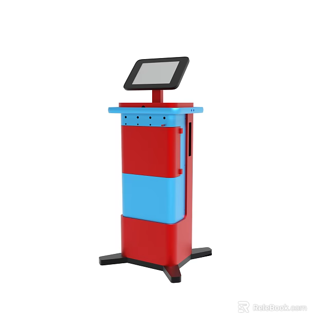 Red And Blue Interactive Kiosk With Touchscreen Display And Modern Design 3d model 