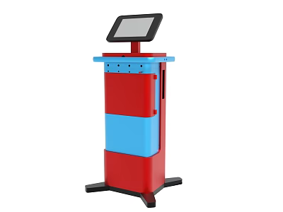 Red And Blue Interactive Kiosk With Touchscreen Display And Modern Design 3d model