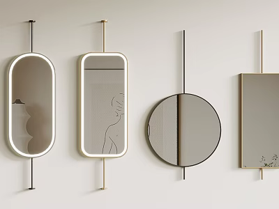 Elegant Modern Decorative Mirrors With Four Different Shapes Wall Mounted 3d model