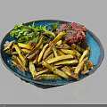 Crispy Golden Fries with Fresh Green Lettuce and Savory Red Tartare