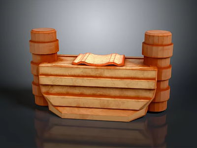Wooden Decorative Structure Featuring Stacked Pillars Central Platform And Open Book On Top 3d model