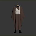 Man Wearing Brown Cloak With White Geometric Pattern On Gray Background