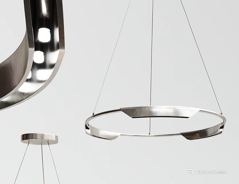 Modern Circular Chandelier Design With Sleek Metallic Ring And Hanging Structure 3d model 
