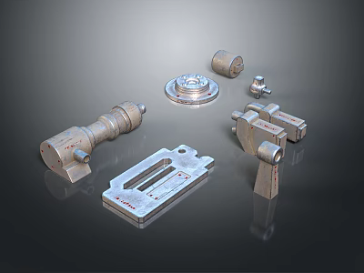 Metal Mechanical Components With Cylindrical Parts Square Plates And Threaded Elements 3d model