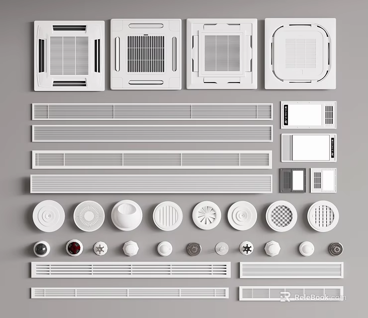 Various Types Of Air Conditioner Vents With Different Grille Design Styles 3d model 