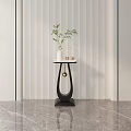 Modern Display Shelf With Black Metal Stand White Top And Decorative Vase Plant