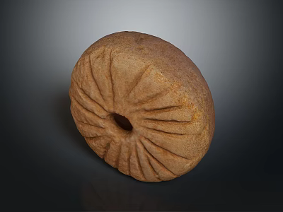 Ancient Stone Artifact With Circular Shape And Central Hole And Radiating Grooves On Dark Background 3d model
