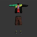 Stylish Colorful Jacket With Red Shirt Brown Cargo Shorts And Gray Sneakers