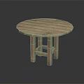 Rustic Wooden Round Table With Natural Texture And Simple Cross Legs 3d model