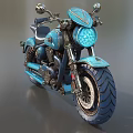 Turquoise Custom Vintage Motorcycle With Chrome Details And Black Leather Seat