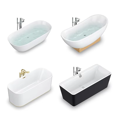 Contemporary Bathtub Designs With Oval Square Shapes White Black Colors Wooden Base And Faucet Details 3d model
