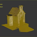 Village Church Model Featuring White Walls Brown Roof Bell Tower Red Door And Green Grass