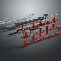 Various Industrial Pipes With Valves And Fittings In Red White And Black Colors For Mechanical Systems