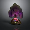 Enchanted Tree Structure With Purple Hanging Vines Colorful Stones And Mossy Base
