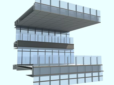 Modern Building Facade With Glass Curtain Wall And Multi Layer Structure 3d model