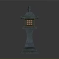 Japanese Stone Lantern Decorative Furniture With Green Roof Square Body Orange Light And Pedestal Base
