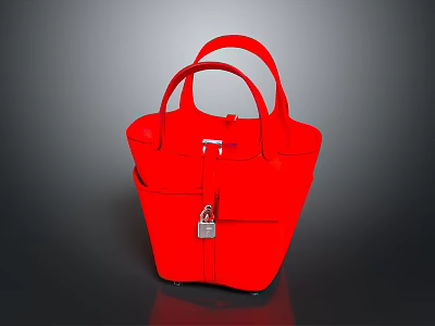 Red Handbag With Double Handles Front Lock And Structured Design For Daily Use 3d model