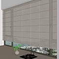 Beige Window Roller Blinds With Potted Plant And Tea Set On Windowsill 3d model