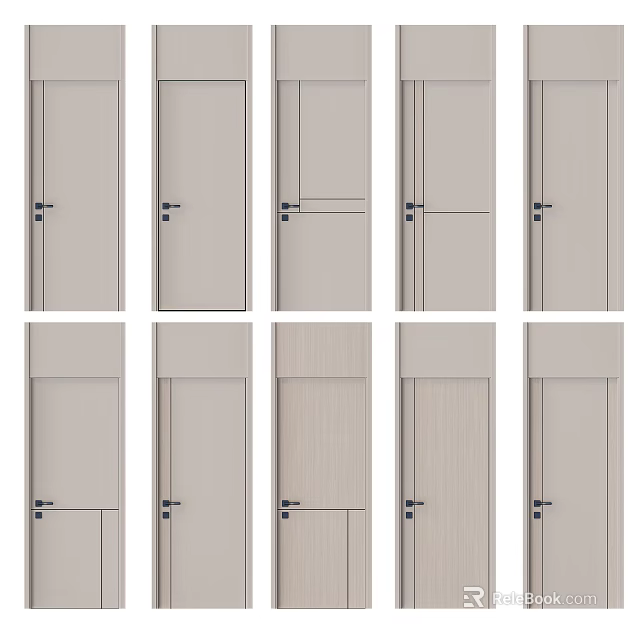 Various Light Colored Hinged Doors With Different Panel Designs For Home Interiors 3d model