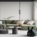 Modern Living Room Interior With Green Sofa Multiple Pillows And Round Carpet