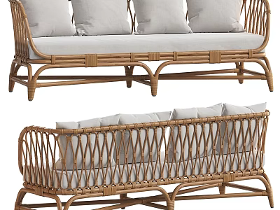 Durable Woven Rattan Outdoor Sofa with Soft Cushions and Modern Design 3d model