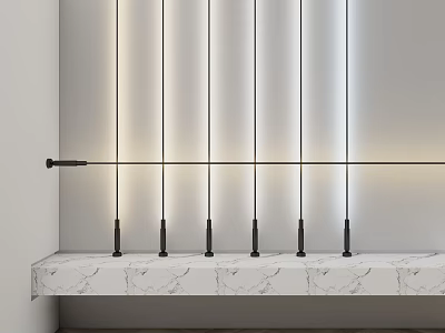 Modern Interior Design With Vertical Light Strips Horizontal Bar And Marble Countertop 3d model
