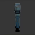 Futuristic Blue Sci Fi Gun With Red Accents And Yellow Warning Symbols