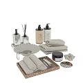 Essential Laundry And Daily Supplies Including Folded Towels Soap Dispensers Candles And Soap Dish