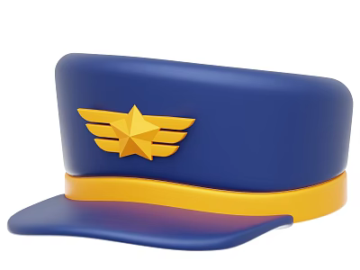 Blue Military Style Hat With Yellow Star Wings And Brim Accents 3d model