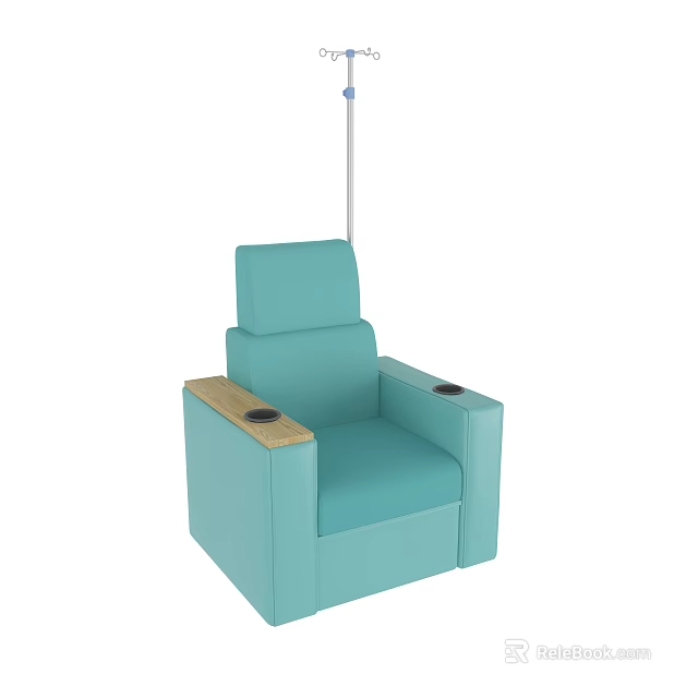 Turquoise Recliner Chair With Wooden Armrests And Built In Cup Holders 3d model 