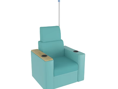 Turquoise Recliner Chair With Wooden Armrests And Built In Cup Holders 3d model
