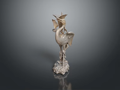 Silver Crane Decorative Figurine With Intricate Wings And Ornate Base 3d model