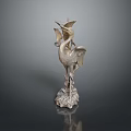 Silver Crane Decorative Figurine With Intricate Wings And Ornate Base