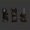 Multiple Stacked Tires in Various Pile Arrangements on Dark Background