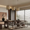 Traditional Chinese Tea Room Interior With Hanging Lanterns Decorative Painting And Wooden Furniture