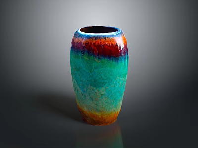 Colorful Ceramic Vase With Blue Green Red Orange Gradient And Glossy Finish On Dark Background 3d model