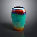 Colorful Ceramic Vase With Blue Green Red Orange Gradient And Glossy Finish On Dark Background