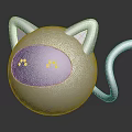 White Cat Shaped Robot Character With Blue Face Glowing Dots And Tail