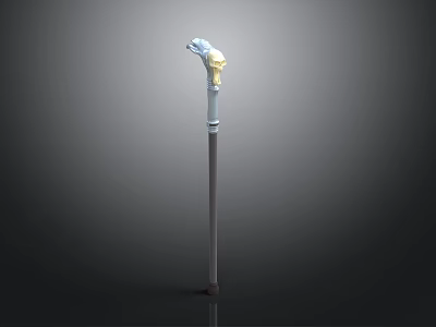 Ornate Walking Cane With Decorative Carved Handle And Metal Shaft 3d model