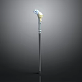 Ornate Walking Cane With Decorative Carved Handle And Metal Shaft