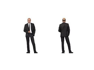 Man In Black Suit Standing Front And Back View With Tie Holding Document 3d model
