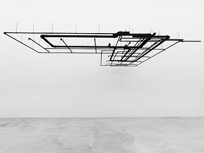 Exposed Black Structural Ceiling Pipes Interconnected System In Industrial Space 3d model