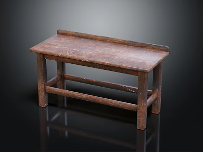 Vintage Wooden Bench With Simple Structure Four Solid Legs And Brown Finish 3d model