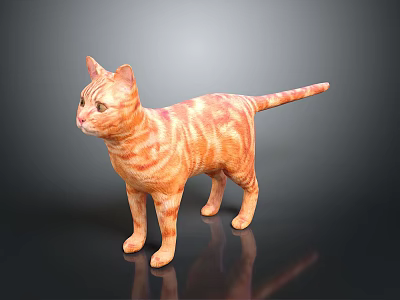 Striking Orange Tabby Cat Standing On Shiny Surface With Black Background 3d model