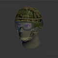 Tactical Military Camouflage Helmet With Protective Goggles Displayed On Mannequin Head