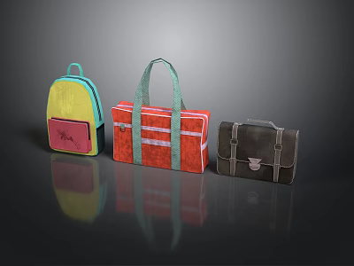 Colorful Canvas and Leather Bags Including Backpack Tote and Briefcase for Daily Use 3d model