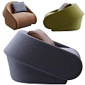 Stylish Single Sofa with Curved Design Green Brown Gray Colors and Soft Pillow